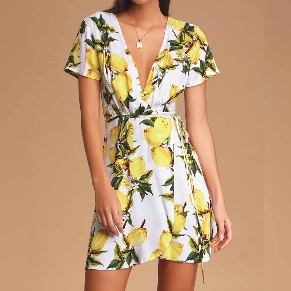 Lemon Print Wrap Dress